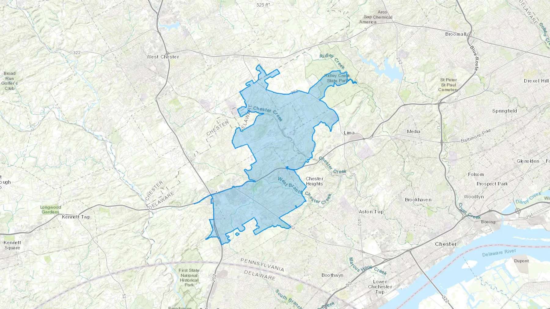Gradyville, PA Cash heating Oil delivery map Map of the COD Fuel Oil delivery service area for Gradyville, PA