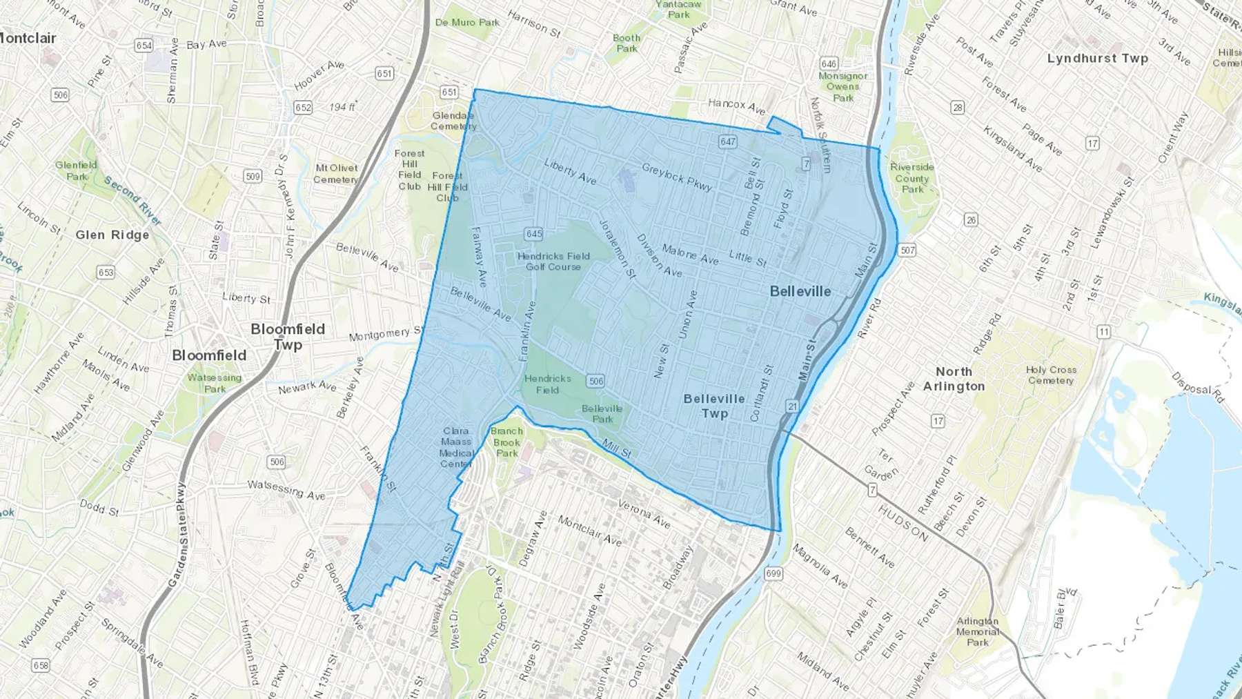 Belleville, NJ Cash heating Oil delivery map Map of the COD Fuel Oil delivery service area for Belleville, NJ