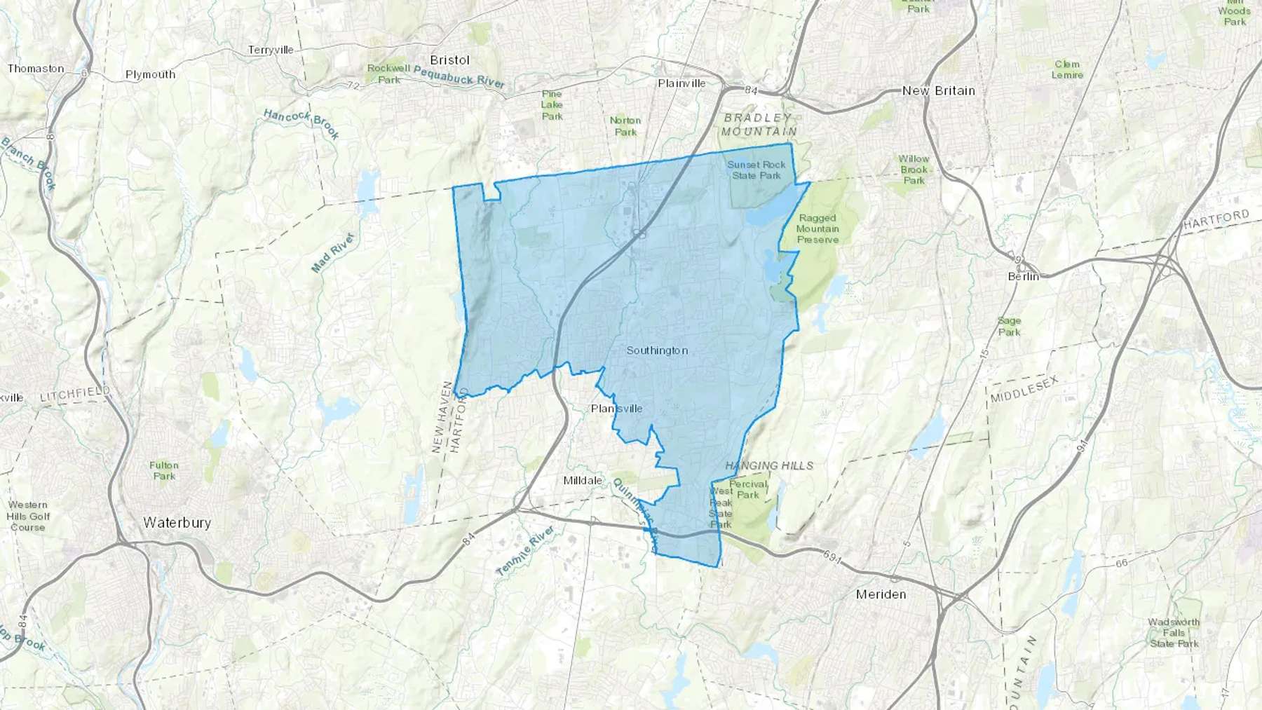 Southington, CT Cash heating Oil delivery map Map of the COD Fuel Oil delivery service area for Southington, CT
