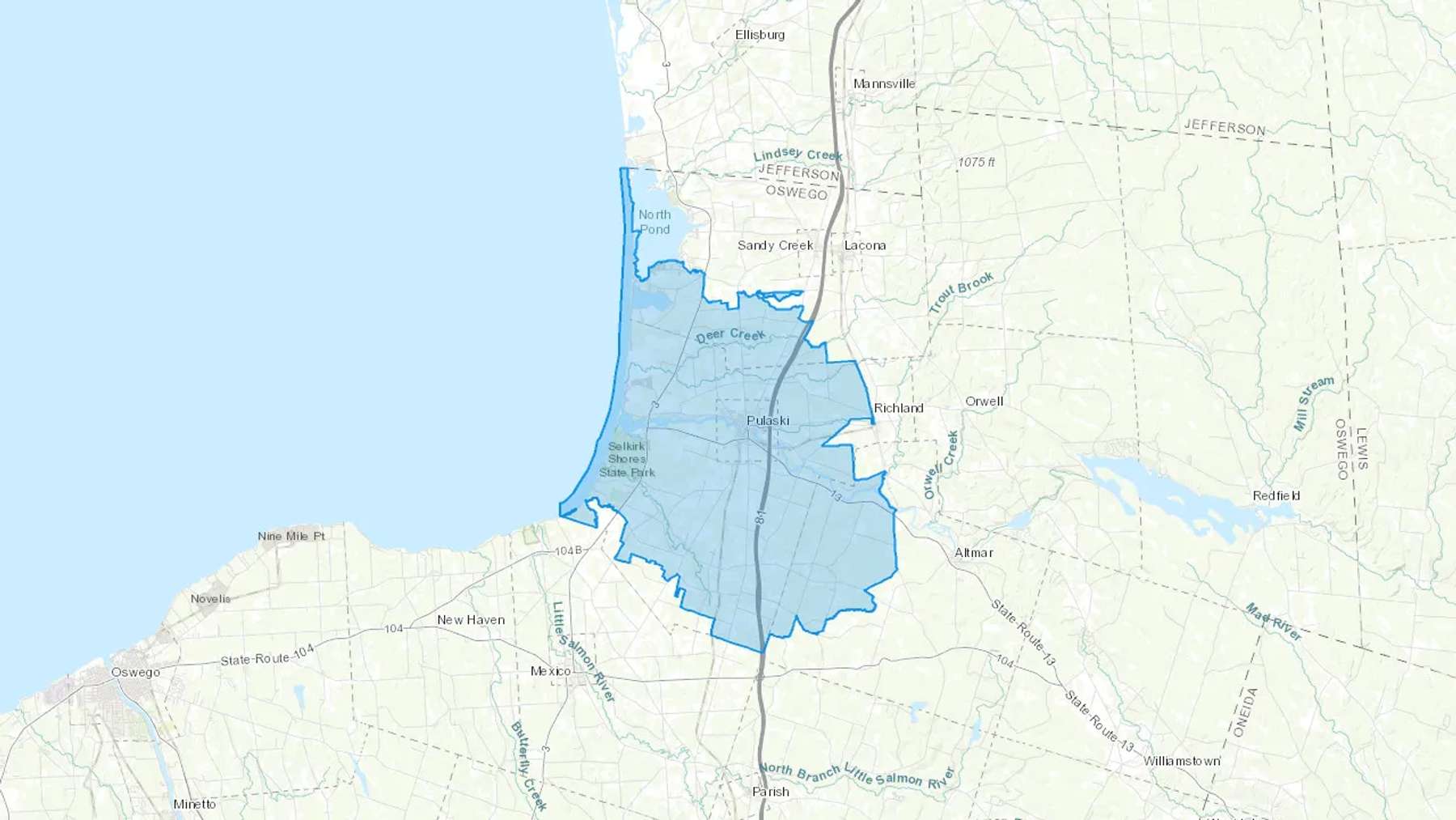 Pulaski, NY Cash heating Oil delivery map Map of the COD Fuel Oil delivery service area for Pulaski, NY