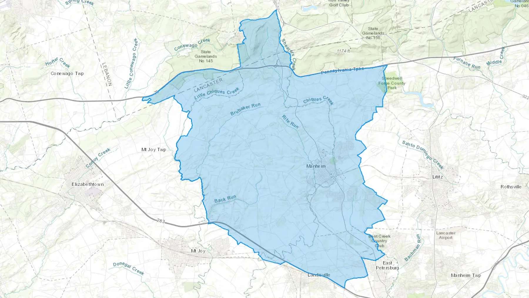 Manheim, PA Cash heating Oil delivery map Map of the COD Fuel Oil delivery service area for Manheim, PA