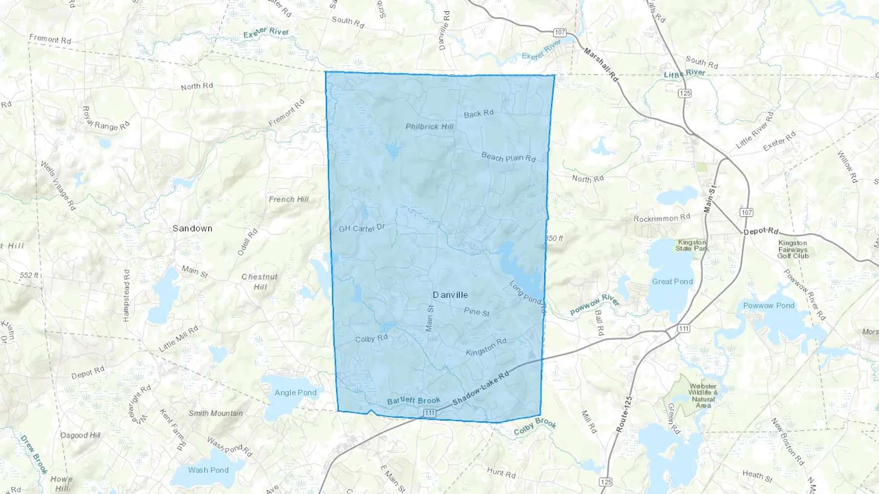 Danville, NH Cash heating Oil delivery map Map of the COD Fuel Oil delivery service area for Danville, NH