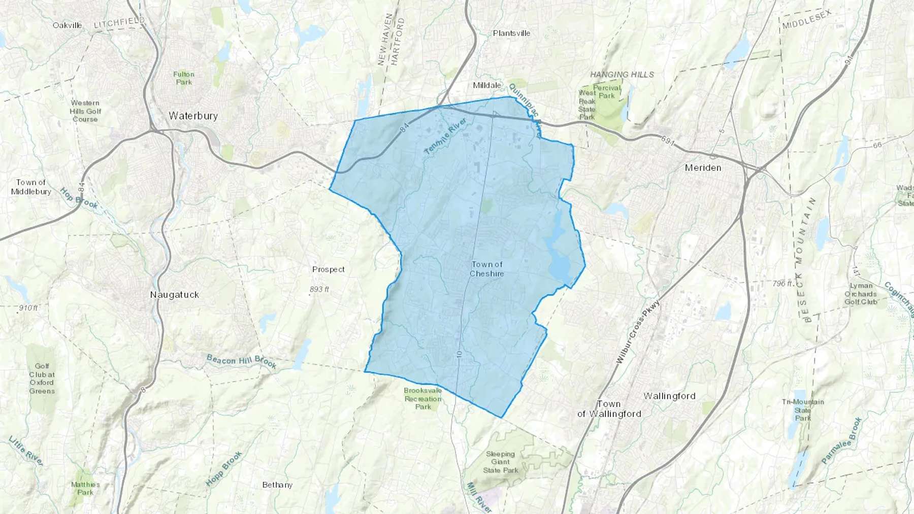 Cheshire, CT Cash heating Oil delivery map Map of the COD Fuel Oil delivery service area for Cheshire, CT