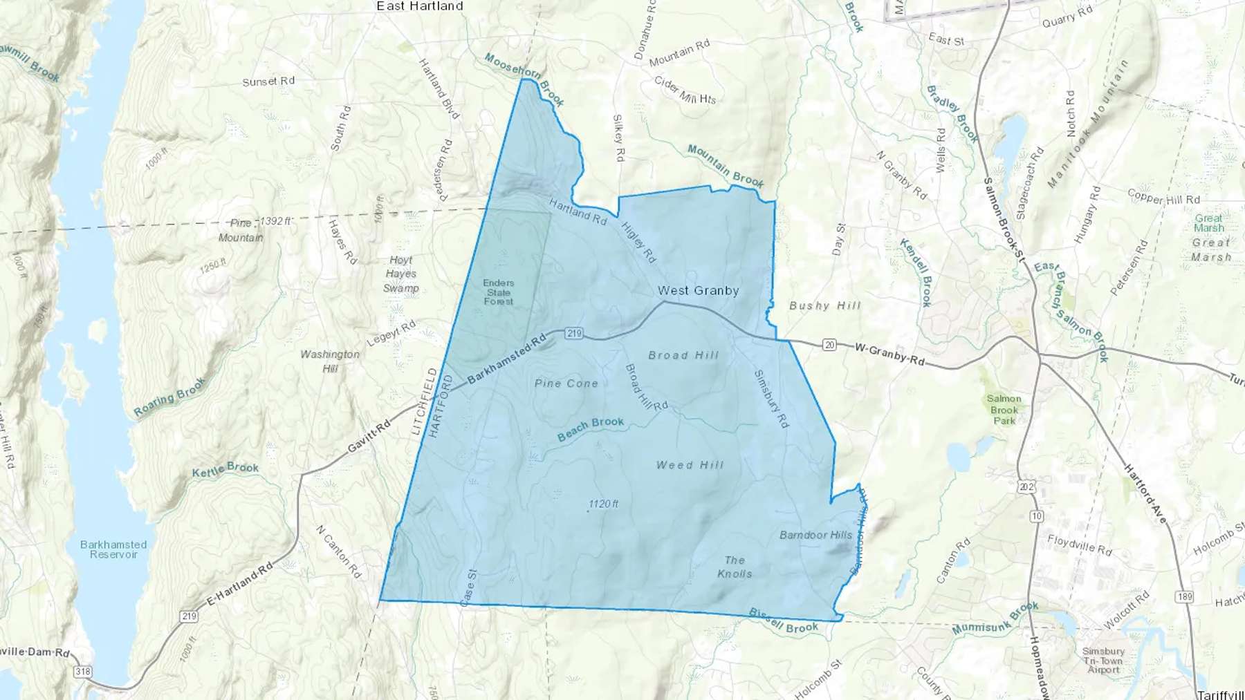 West Granby, CT Cash heating Oil delivery map Map of the COD Fuel Oil delivery service area for West Granby, CT