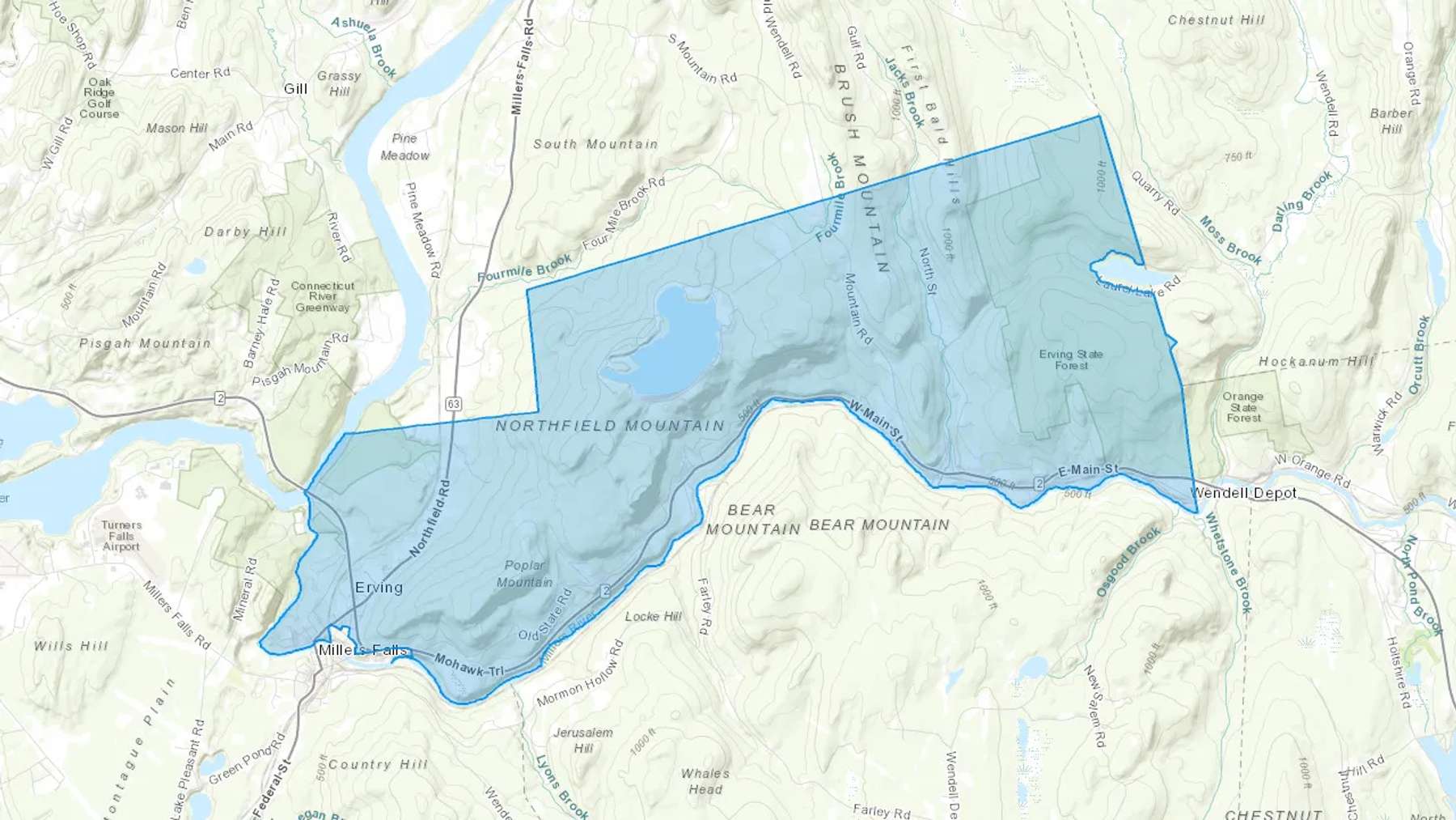 Erving, MA Cash heating Oil delivery map Map of the COD Fuel Oil delivery service area for Erving, MA