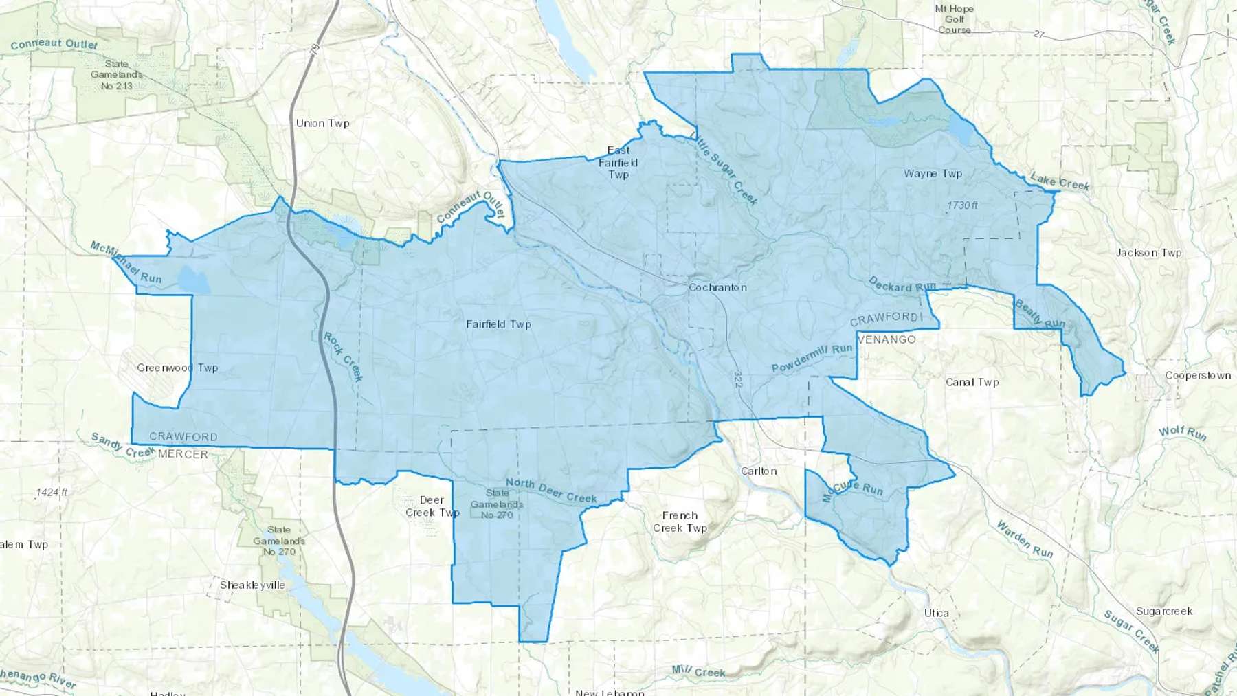 Cochranton, PA Cash heating Oil delivery map Map of the COD Fuel Oil delivery service area for Cochranton, PA