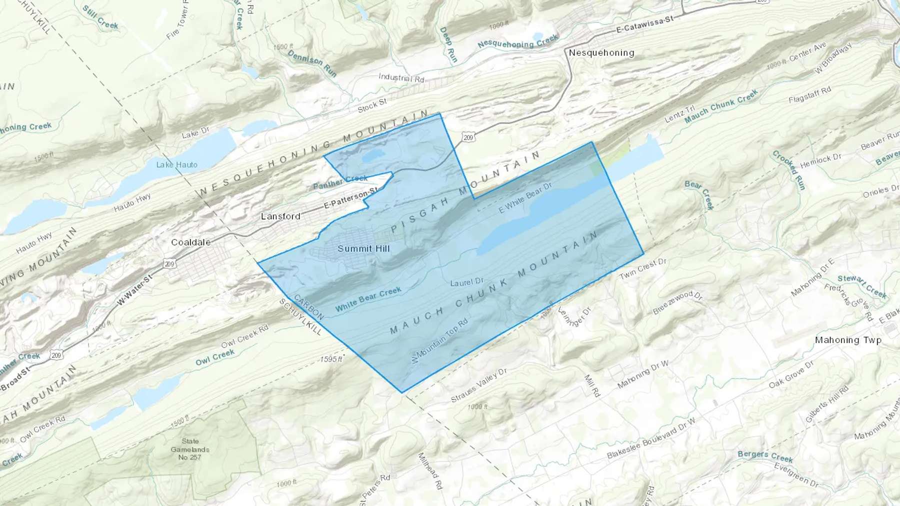 Summit Hill, PA Cash heating Oil delivery map Map of the COD Fuel Oil delivery service area for Summit Hill, PA