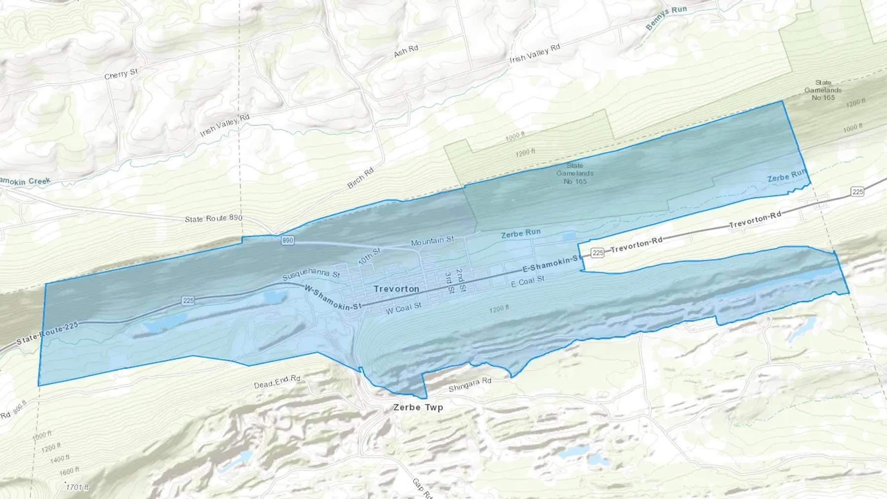 Trevorton, PA Cash heating Oil delivery map Map of the COD Fuel Oil delivery service area for Trevorton, PA