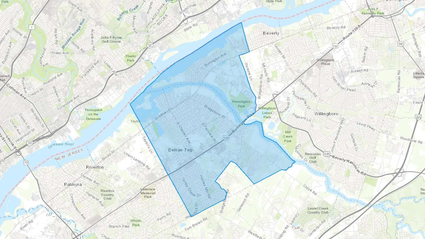 Riverside, NJ Cash heating Oil delivery map Map of the COD Fuel Oil delivery service area for Riverside, NJ