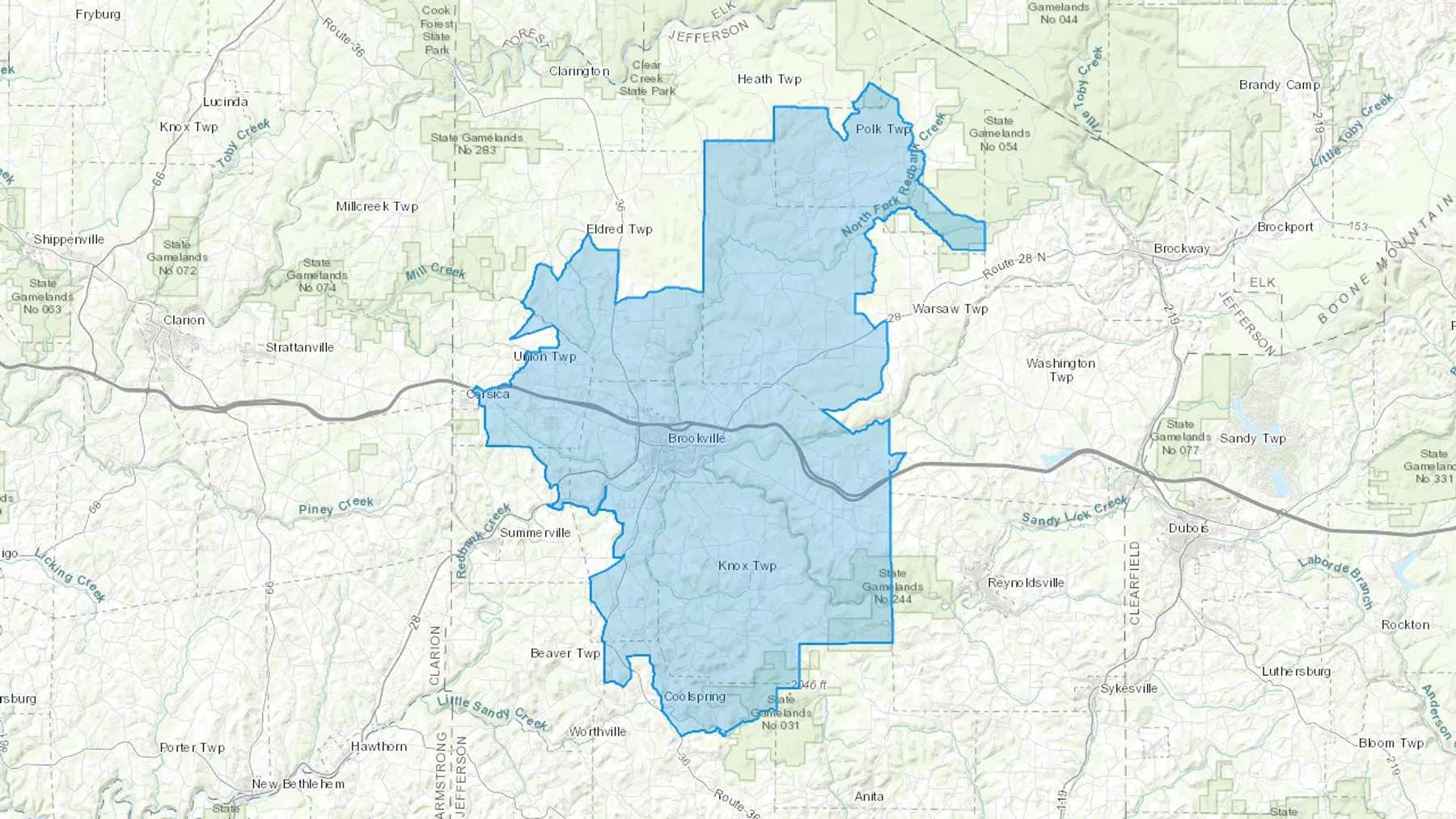 Brookville, PA Cash heating Oil delivery map Map of the COD Fuel Oil delivery service area for Brookville, PA