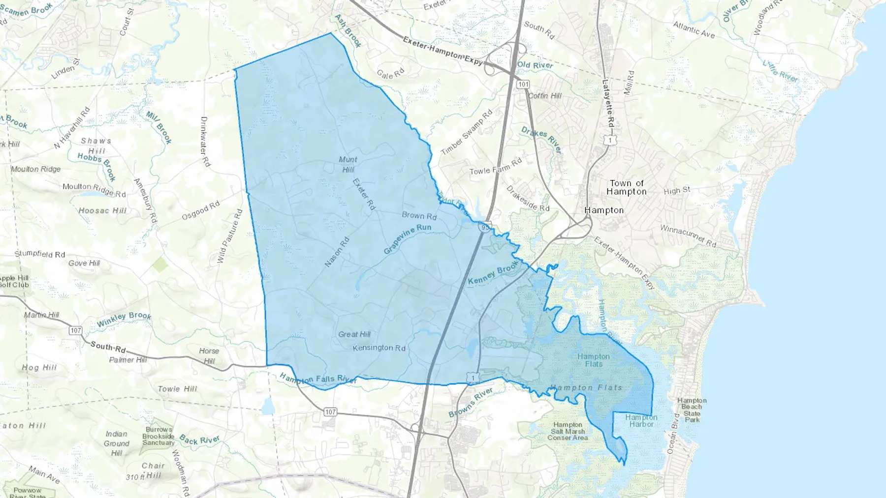 Hampton Falls, NH Cash heating Oil delivery map Map of the COD Fuel Oil delivery service area for Hampton Falls, NH