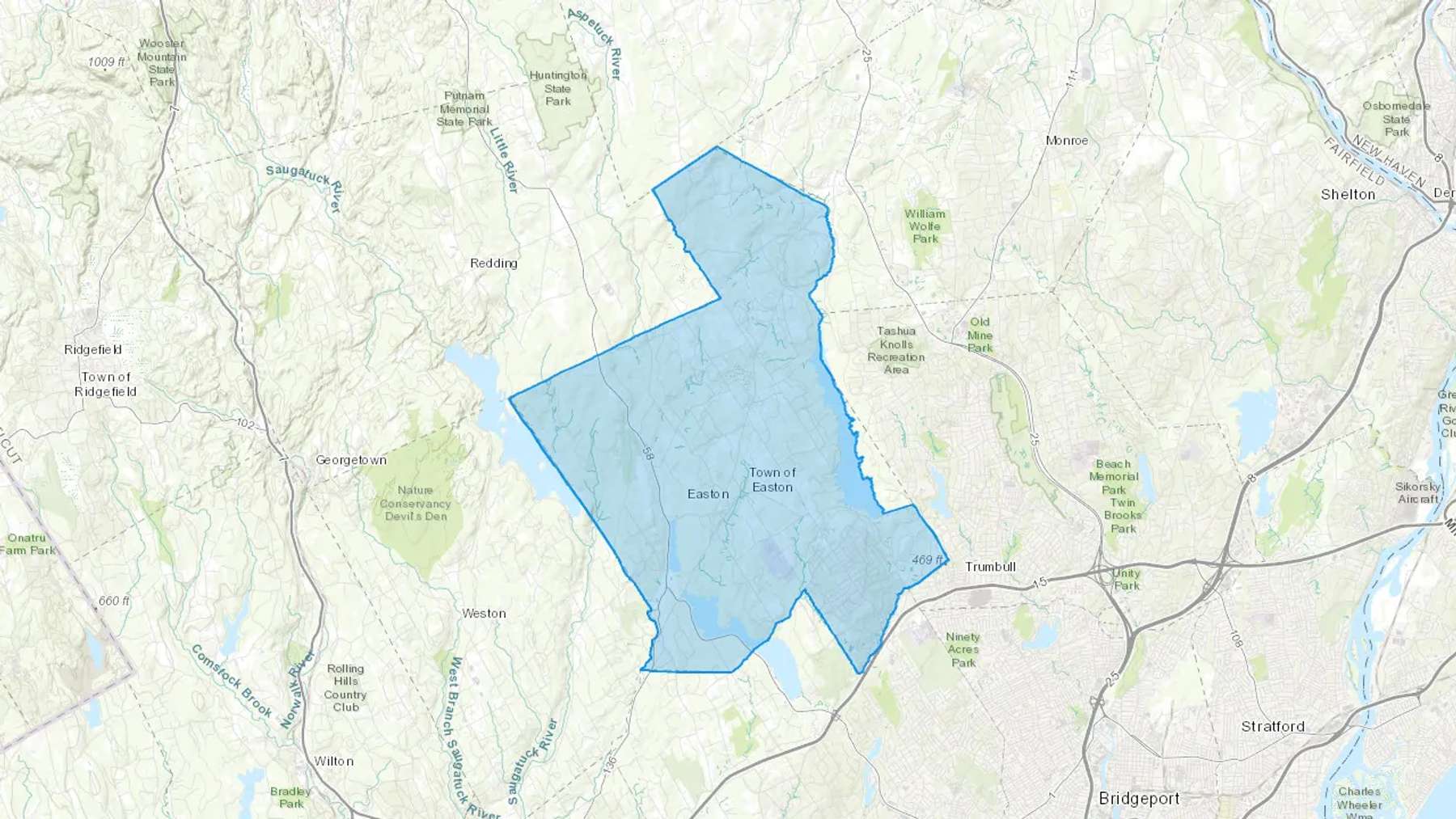 Easton, CT Cash heating Oil delivery map Map of the COD Fuel Oil delivery service area for Easton, CT