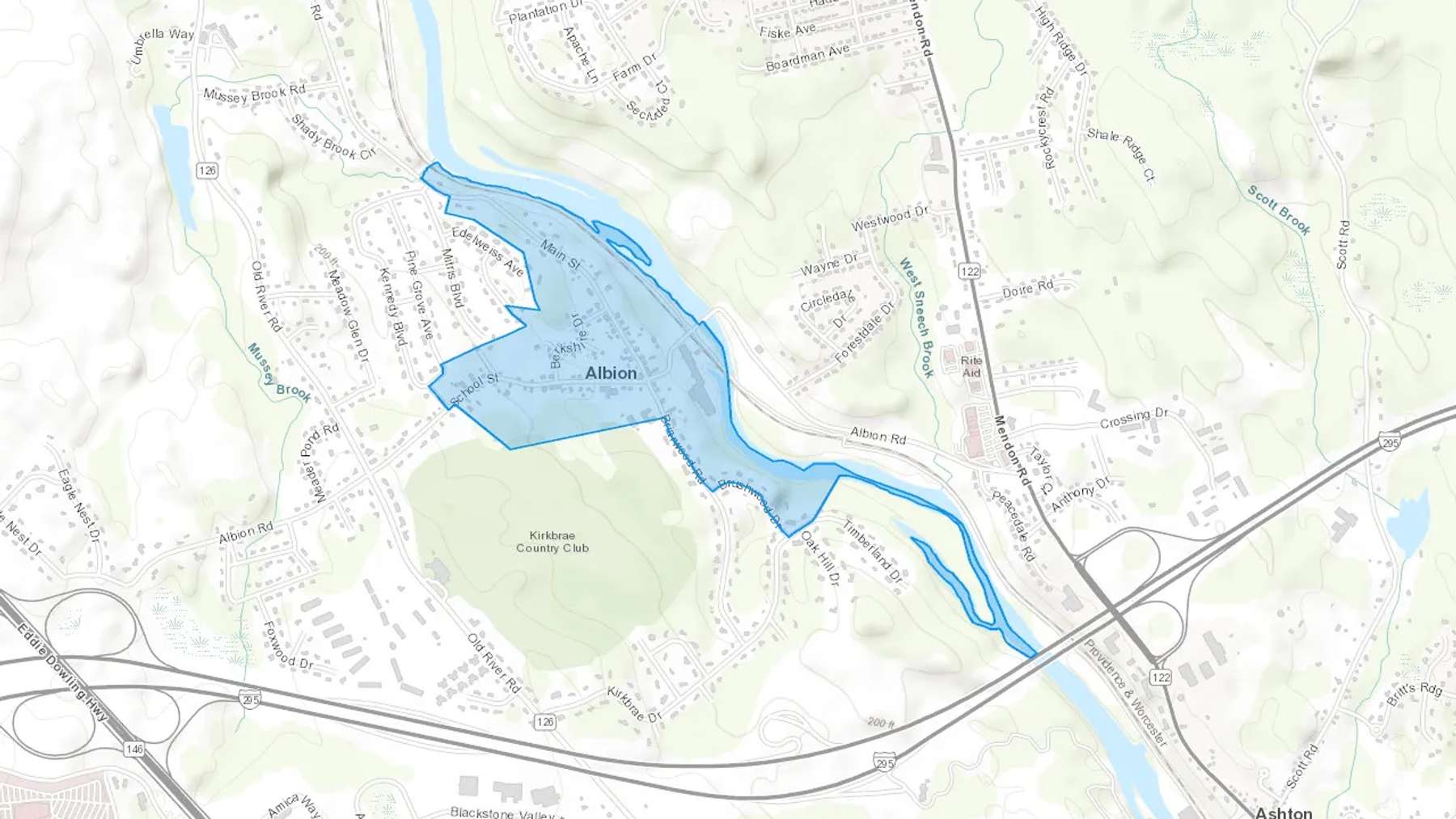 Albion, RI Cash heating Oil delivery map Map of the COD Fuel Oil delivery service area for Albion, RI