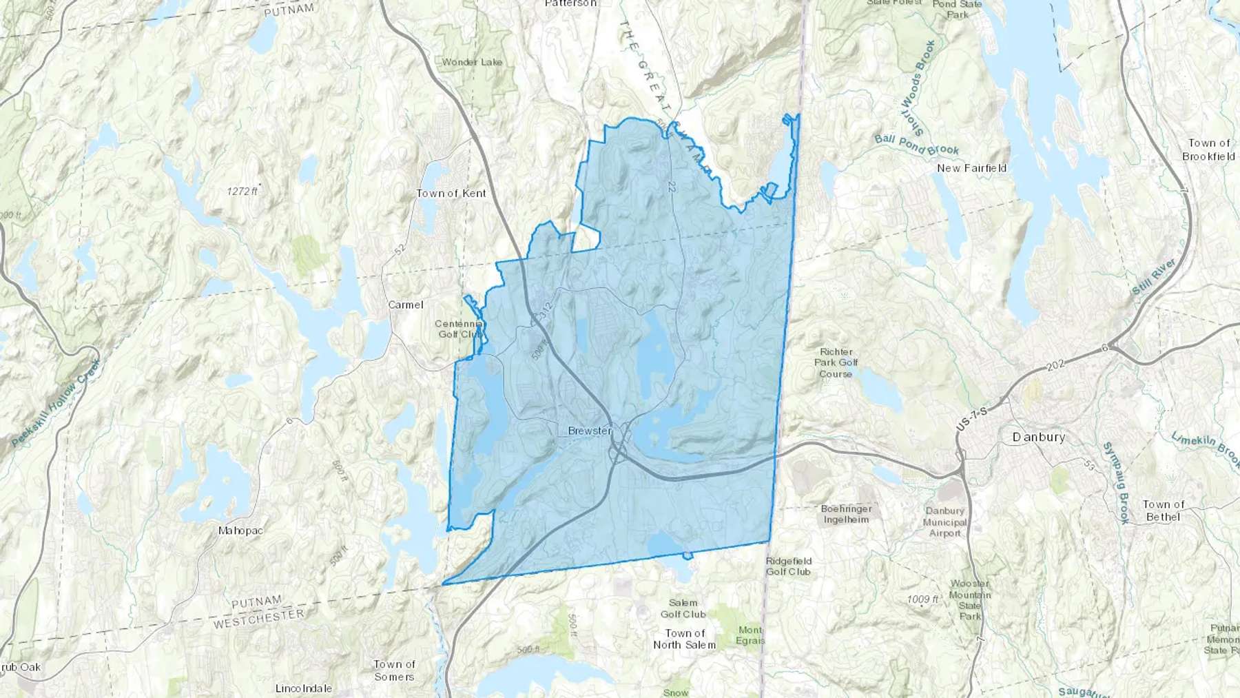 Brewster, NY Cash heating Oil delivery map Map of the COD Fuel Oil delivery service area for Brewster, NY