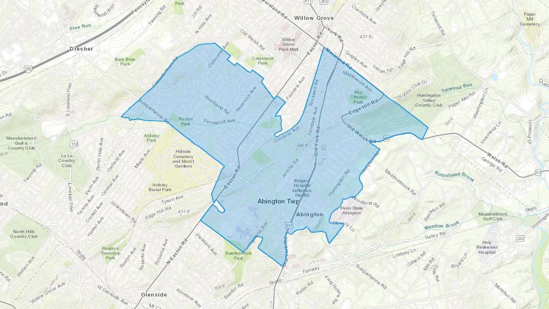 Abington, PA Cash heating Oil delivery map Map of the COD Fuel Oil delivery service area for Abington, PA
