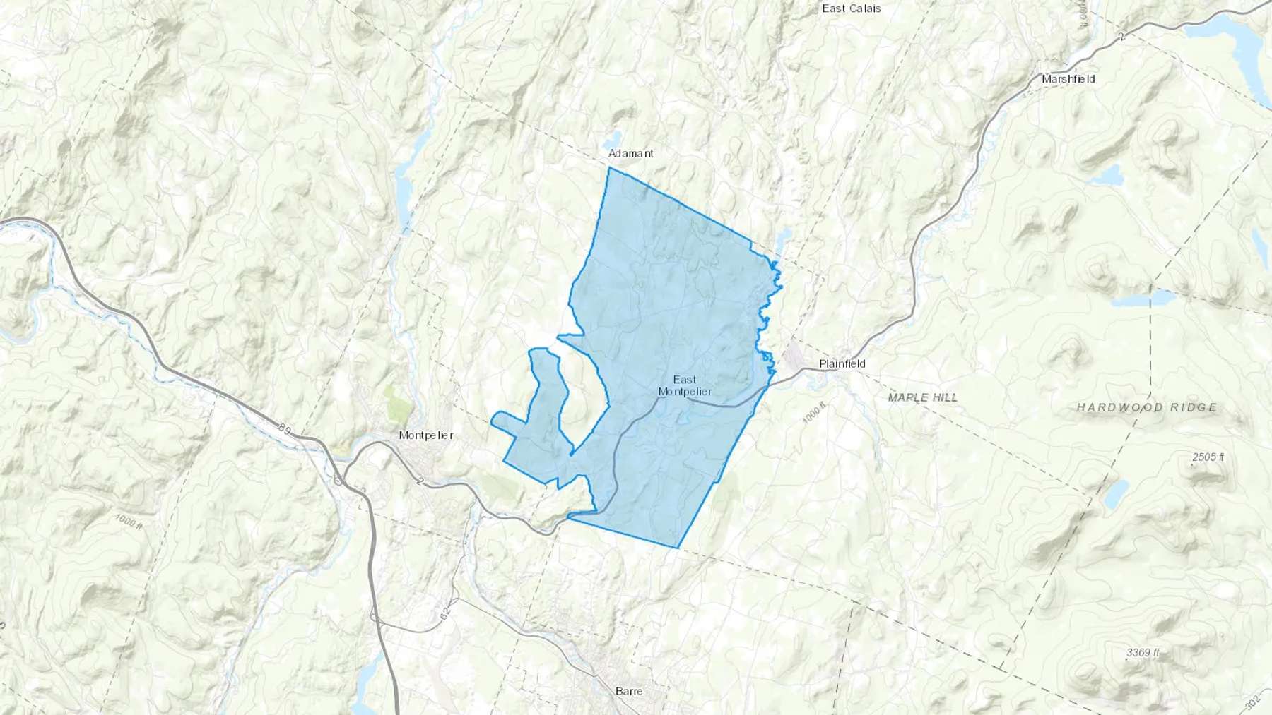 East Montpelier, VT Cash heating Oil delivery map Map of the COD Fuel Oil delivery service area for East Montpelier, VT