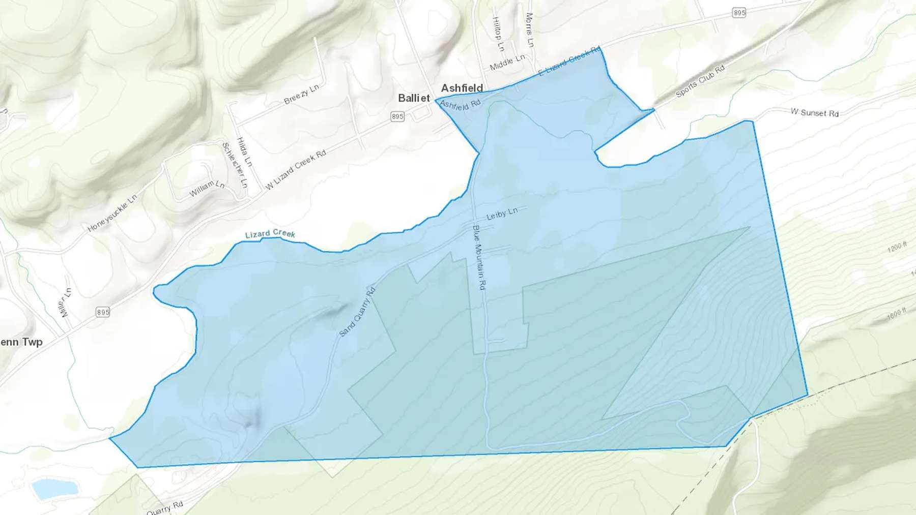 Ashfield, PA Cash heating Oil delivery map Map of the COD Fuel Oil delivery service area for Ashfield, PA