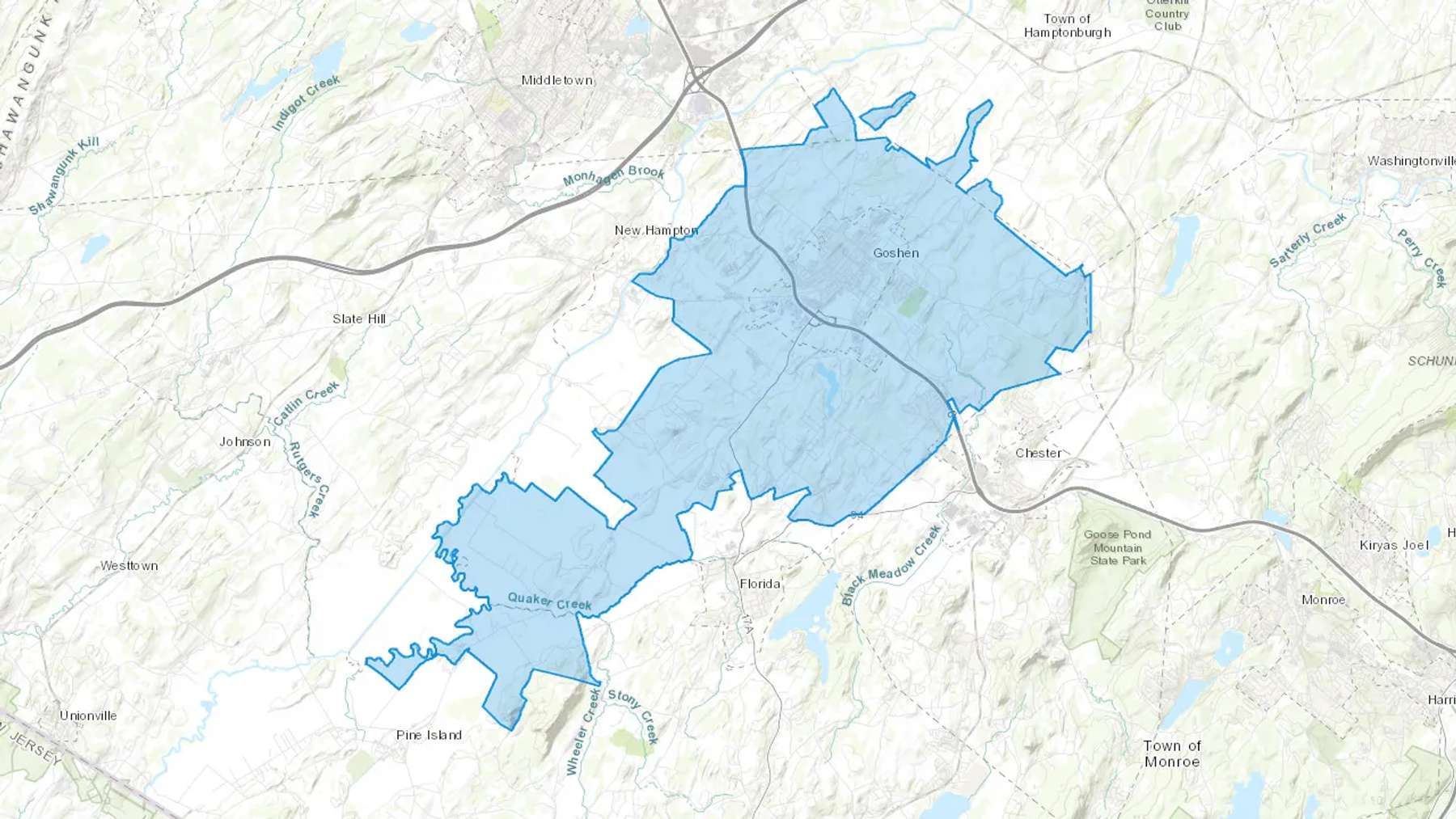 Goshen, NY Cash heating Oil delivery map Map of the COD Fuel Oil delivery service area for Goshen, NY
