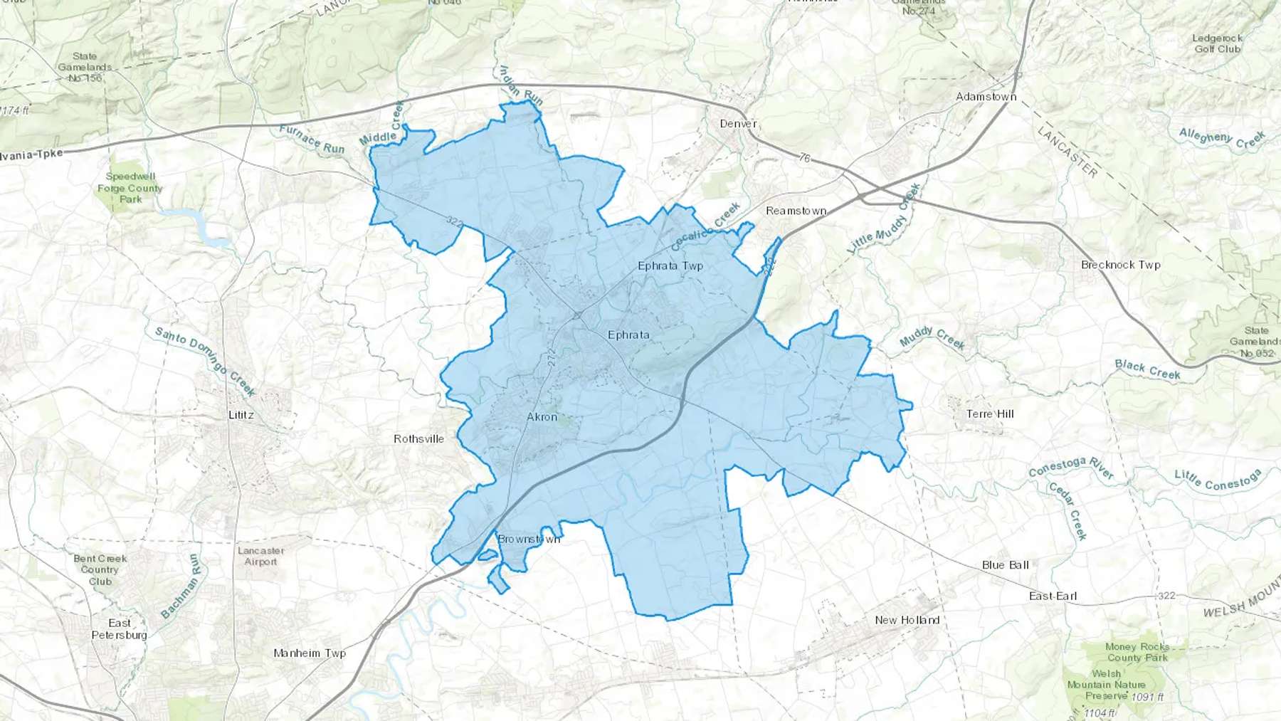 Ephrata, PA Cash heating Oil delivery map Map of the COD Fuel Oil delivery service area for Ephrata, PA
