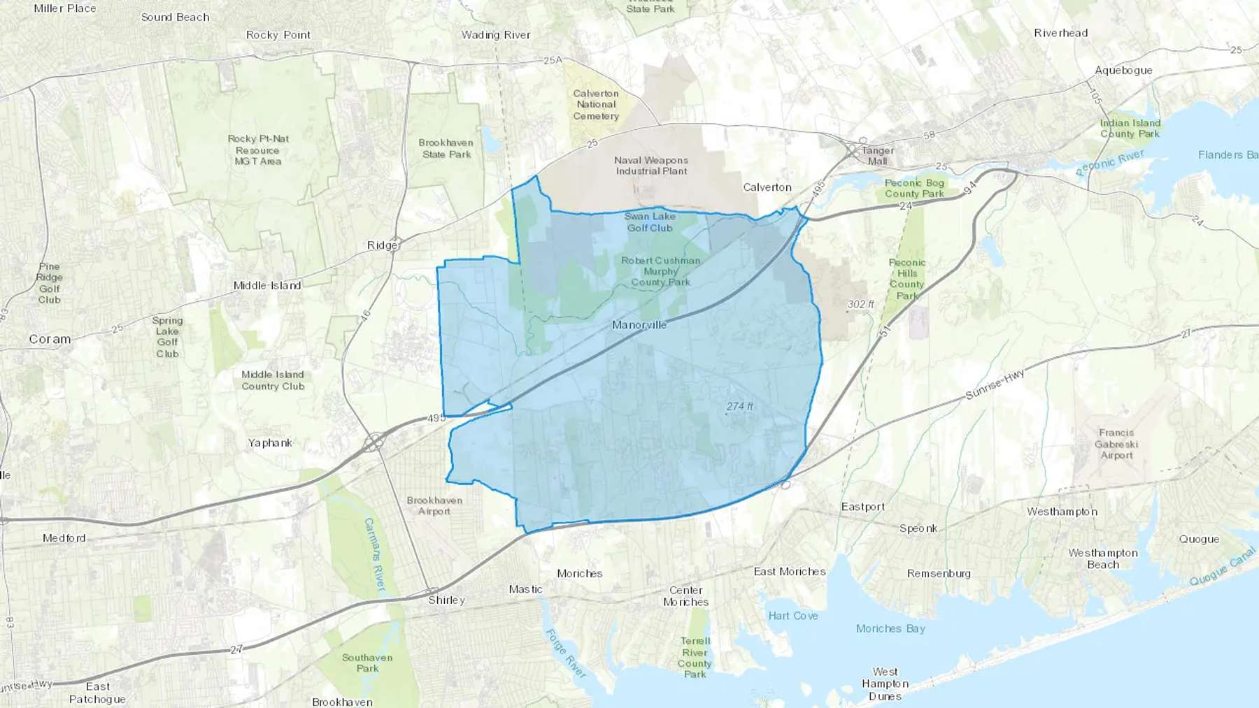 Manorville, NY Cash heating Oil delivery map Map of the COD Fuel Oil delivery service area for Manorville, NY