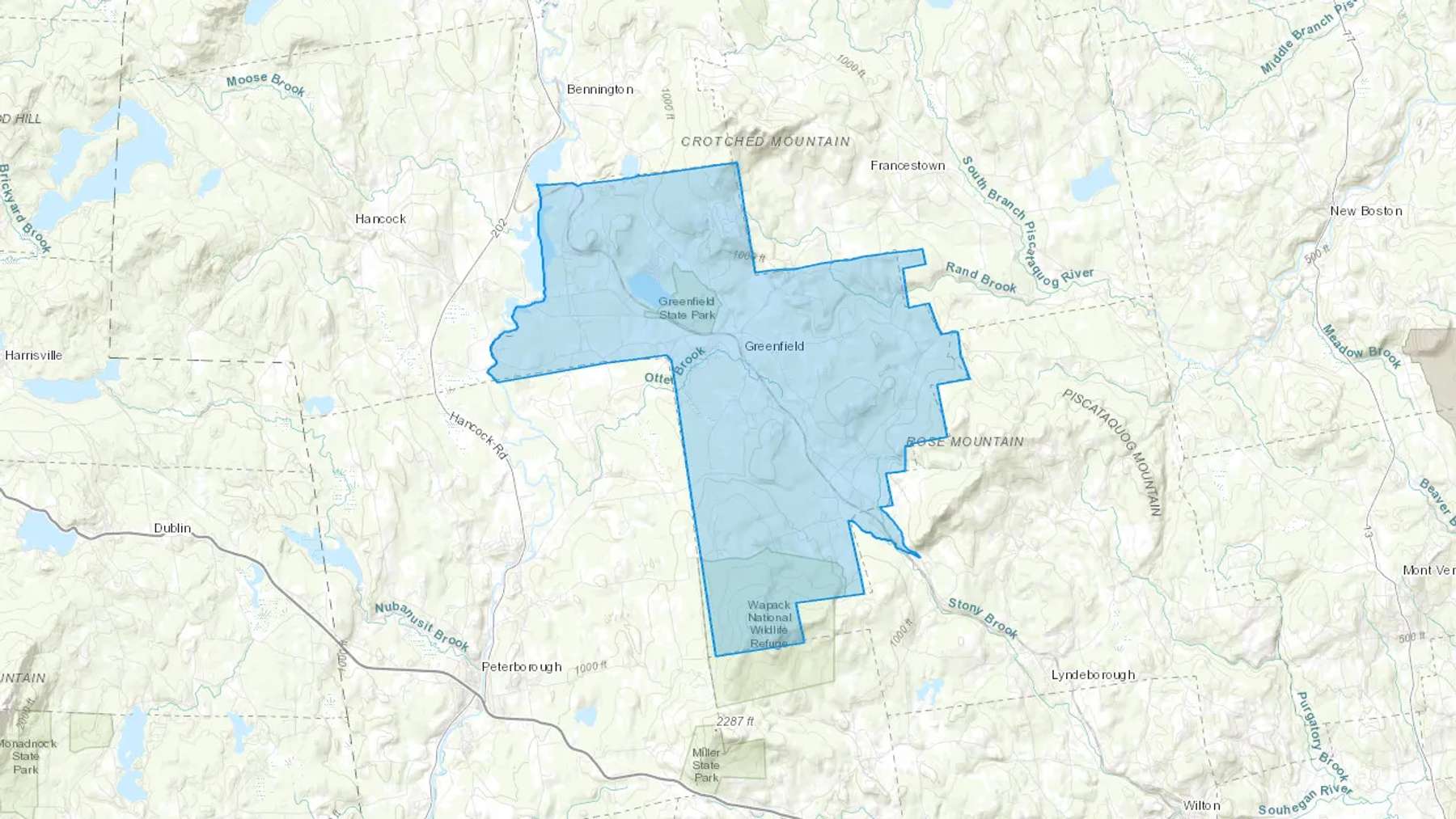 Greenfield, NH Cash heating Oil delivery map Map of the COD Fuel Oil delivery service area for Greenfield, NH