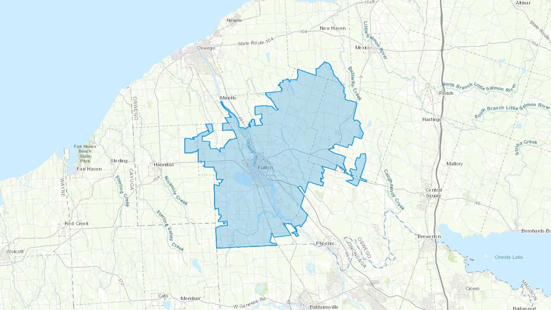 Fulton, NY Cash heating Oil delivery map Map of the COD Fuel Oil delivery service area for Fulton, NY