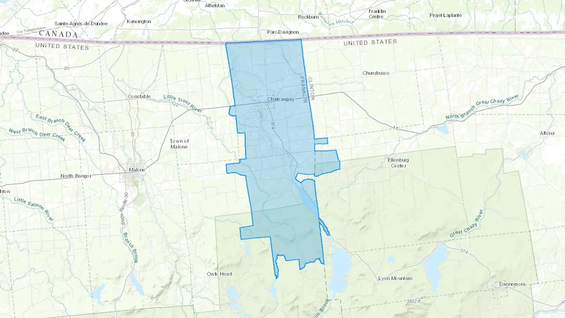 Chateaugay, NY Cash heating Oil delivery map Map of the COD Fuel Oil delivery service area for Chateaugay, NY