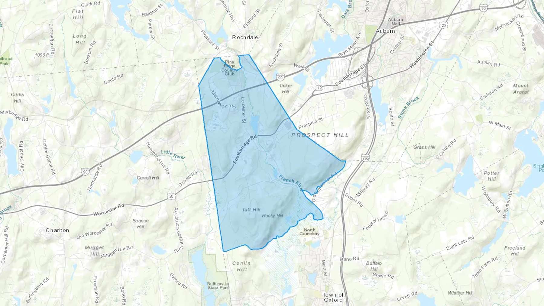 North Oxford, MA Cash heating Oil delivery map Map of the COD Fuel Oil delivery service area for North Oxford, MA