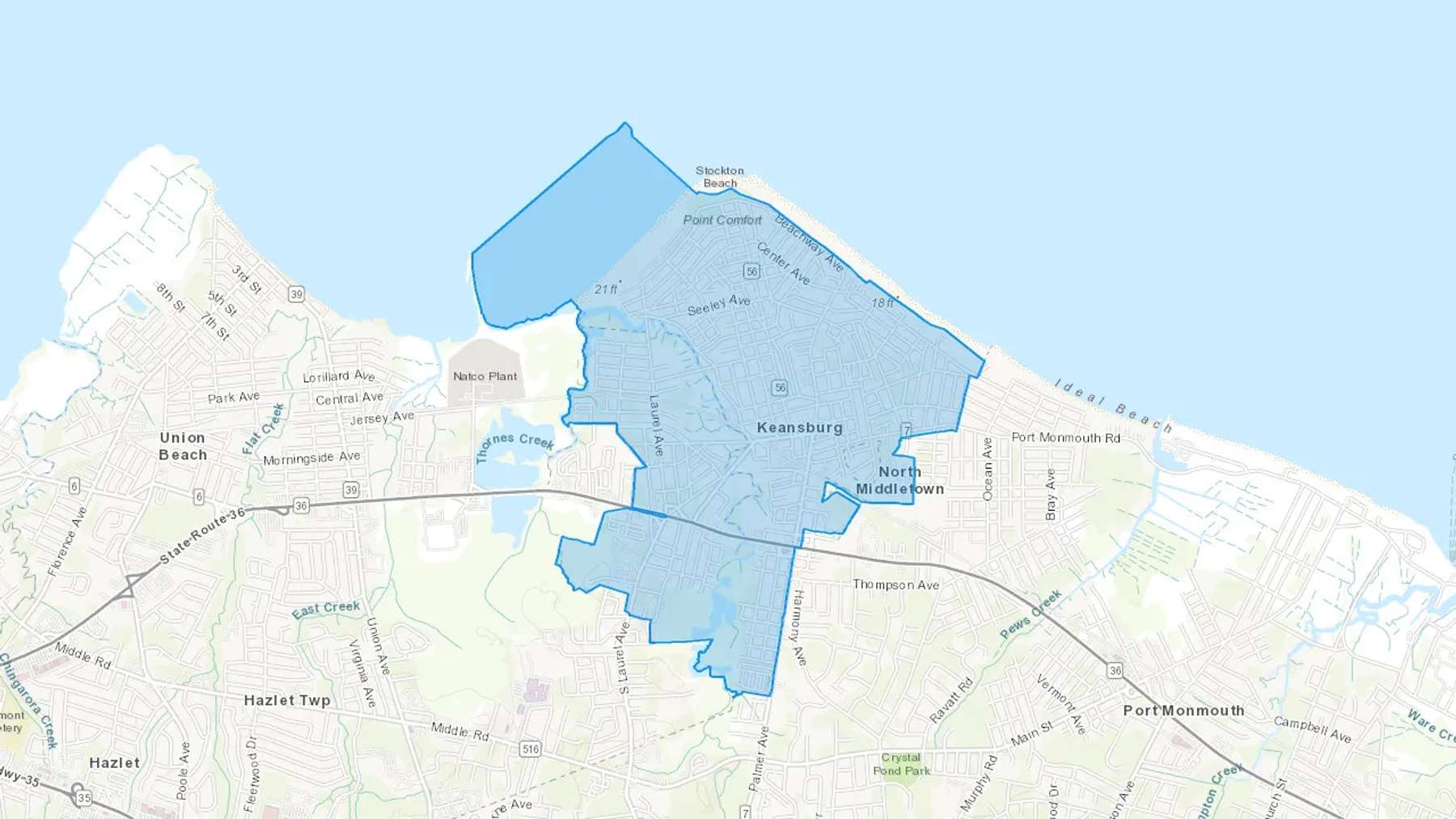 Keansburg, NJ Cash heating Oil delivery map Map of the COD Fuel Oil delivery service area for Keansburg, NJ