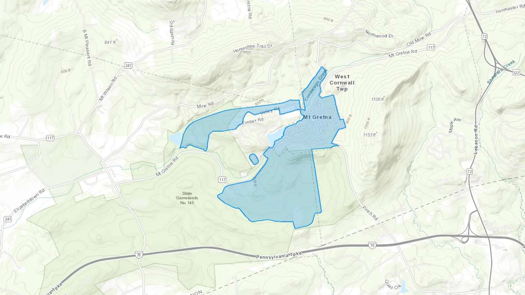 Mount Gretna, PA Cash heating Oil delivery map Map of the COD Fuel Oil delivery service area for Mount Gretna, PA
