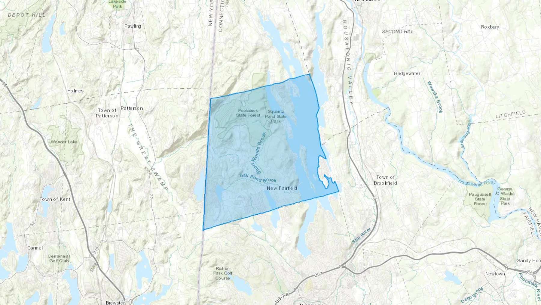 New Fairfield, CT Cash heating Oil delivery map Map of the COD Fuel Oil delivery service area for New Fairfield, CT
