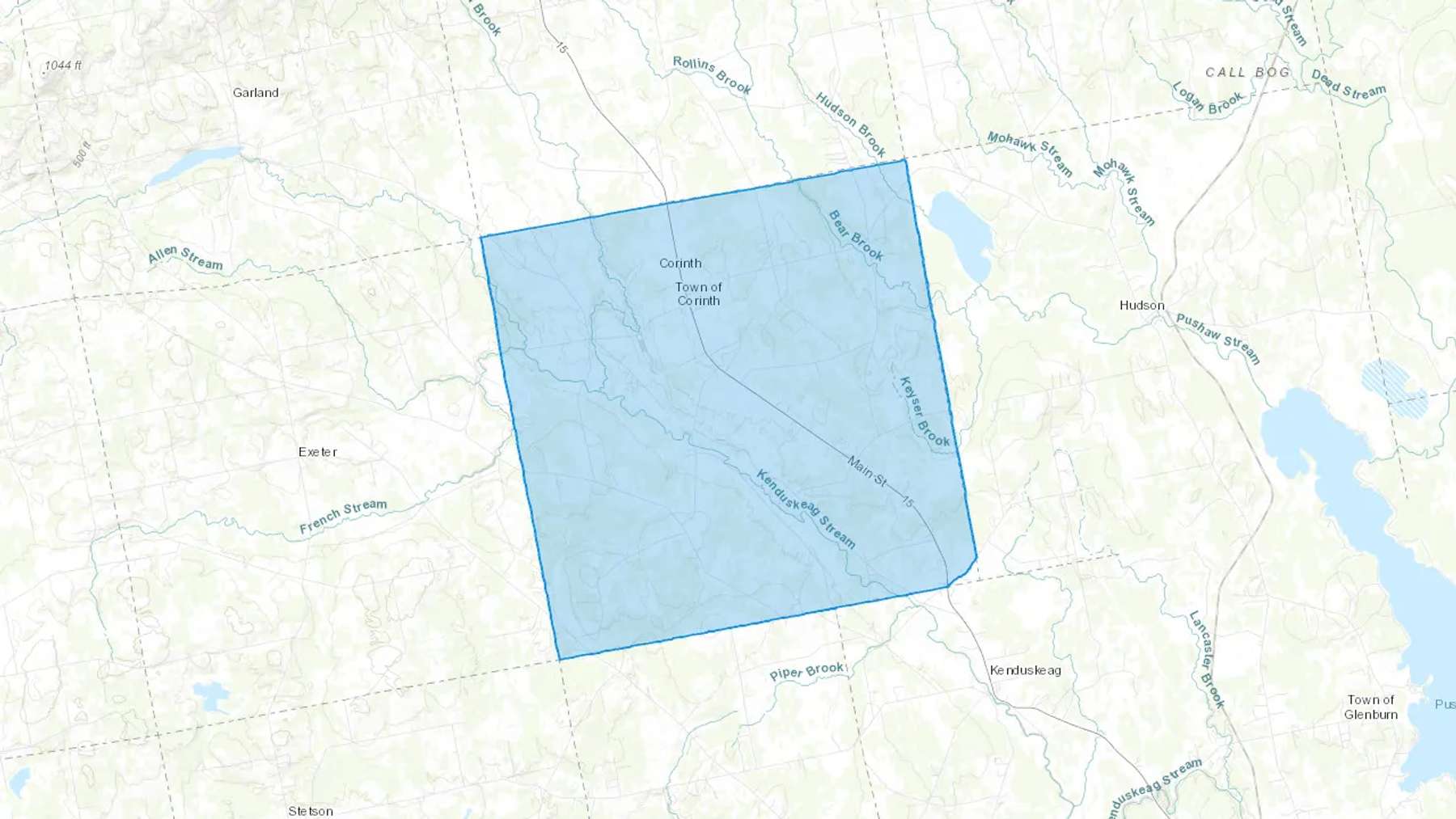 Corinth, ME Cash heating Oil delivery map Map of the COD Fuel Oil delivery service area for Corinth, ME
