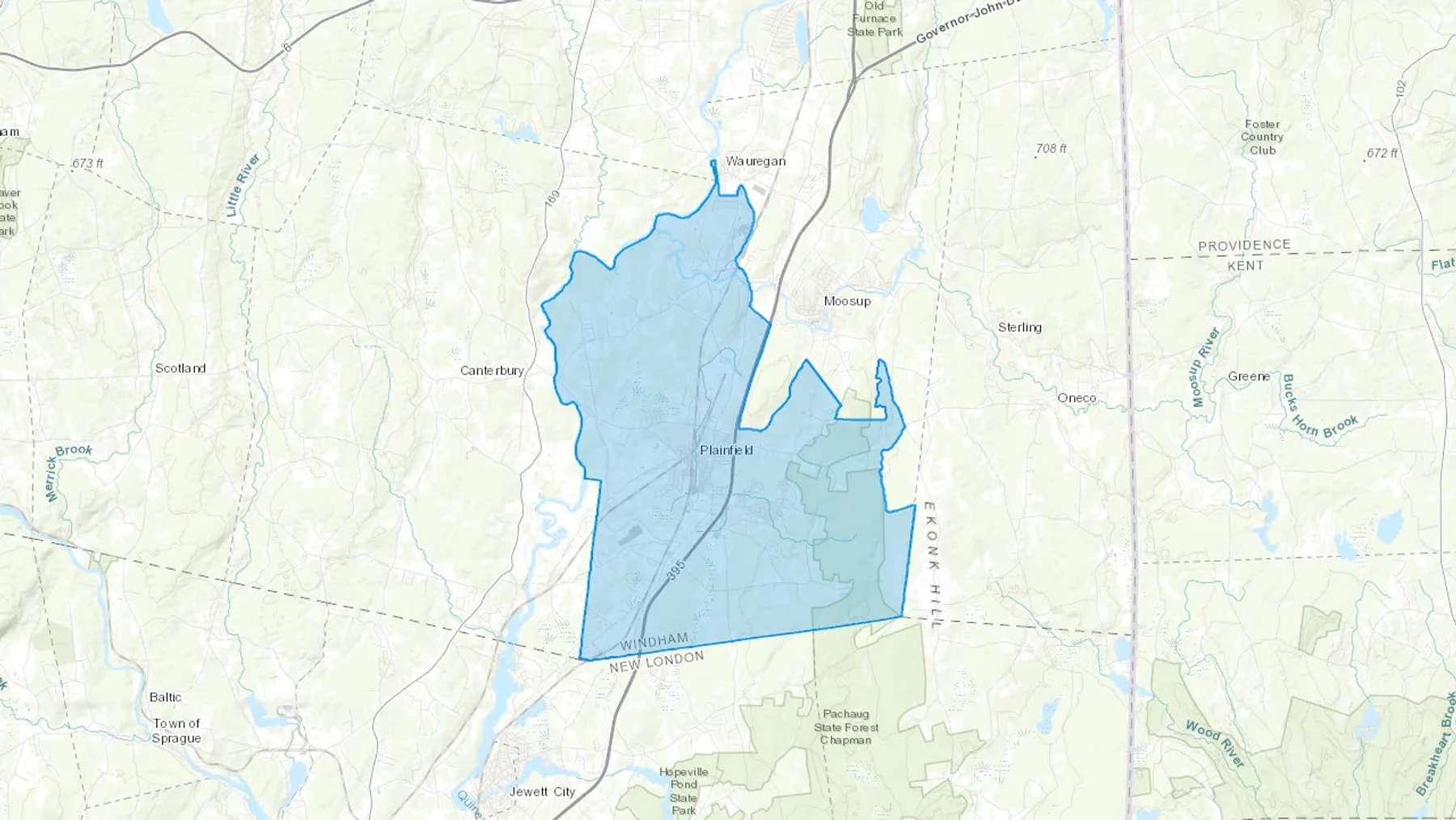 Plainfield, CT Cash heating Oil delivery map Map of the COD Fuel Oil delivery service area for Plainfield, CT