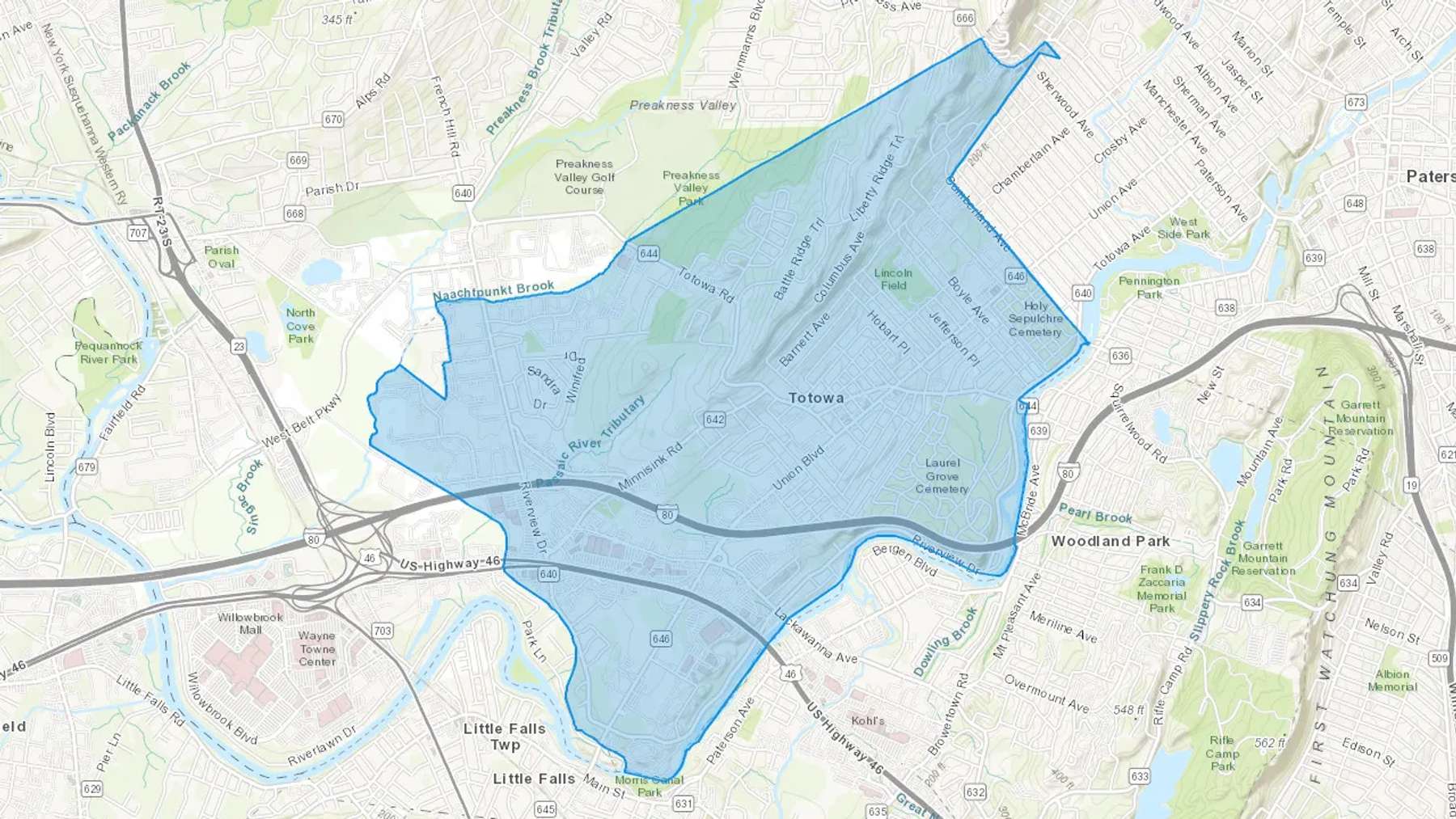 Totowa, NJ Cash heating Oil delivery map Map of the COD Fuel Oil delivery service area for Totowa, NJ