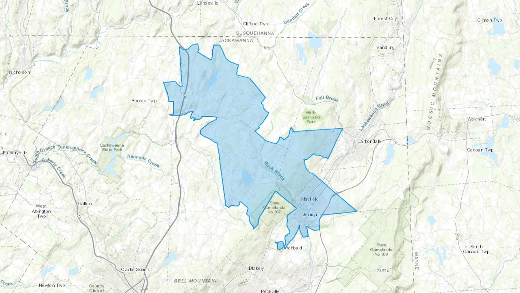 Jermyn, PA Cash heating Oil delivery map Map of the COD Fuel Oil delivery service area for Jermyn, PA
