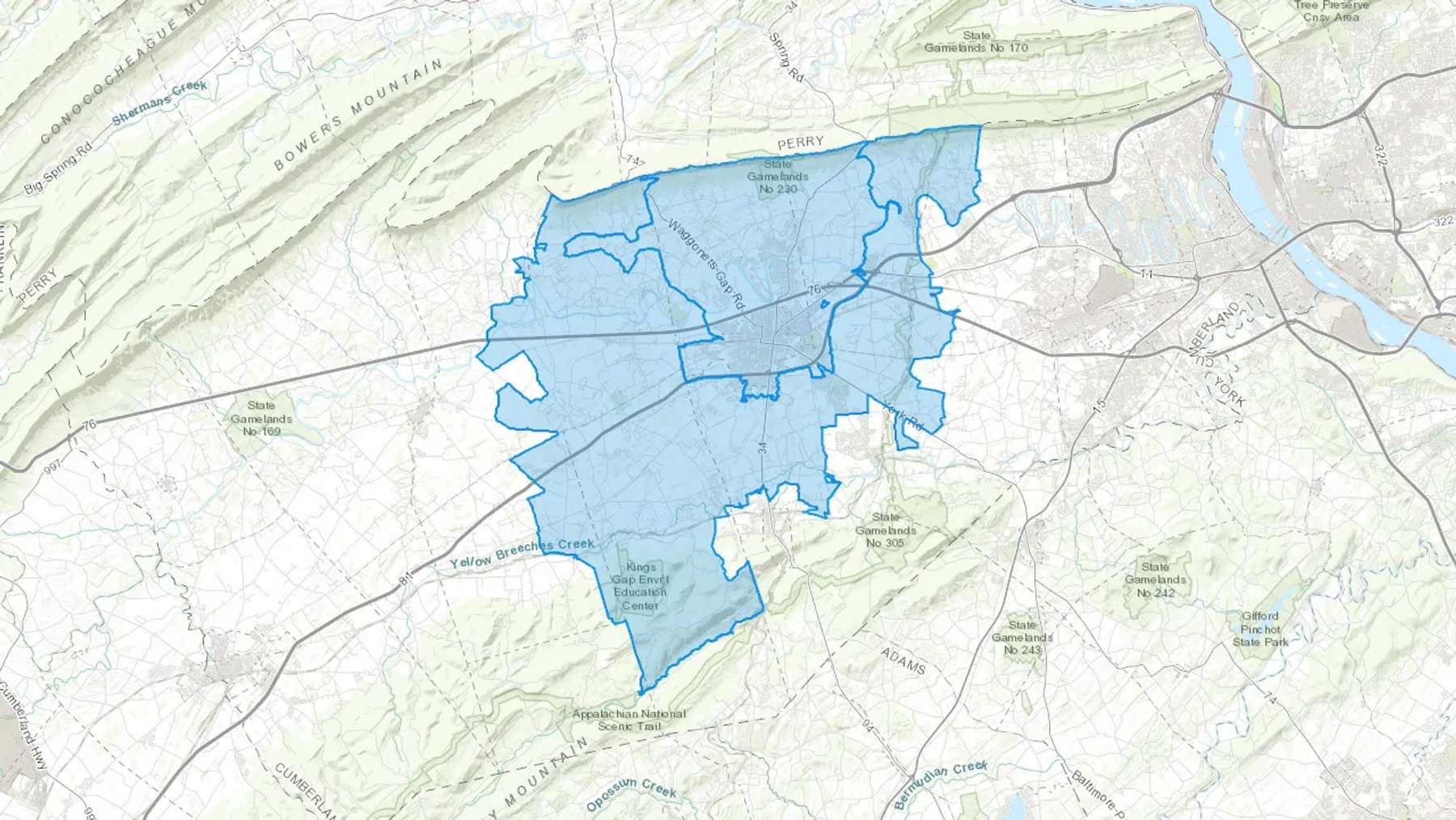Carlisle, PA Cash heating Oil delivery map Map of the COD Fuel Oil delivery service area for Carlisle, PA