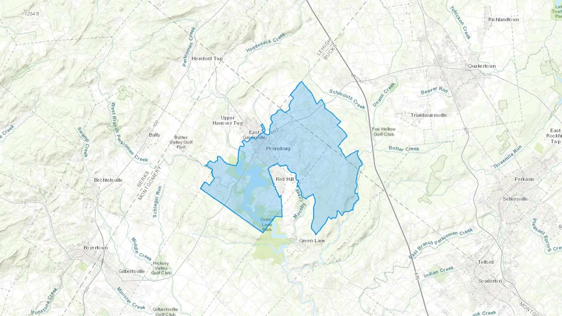 Pennsburg, PA Cash heating Oil delivery map Map of the COD Fuel Oil delivery service area for Pennsburg, PA