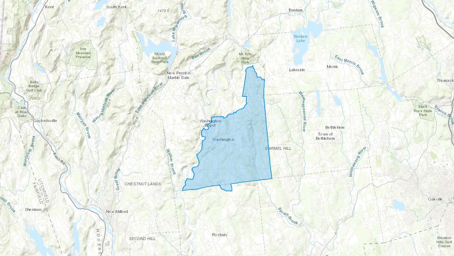 Washington, CT Cash heating Oil delivery map Map of the COD Fuel Oil delivery service area for Washington, CT