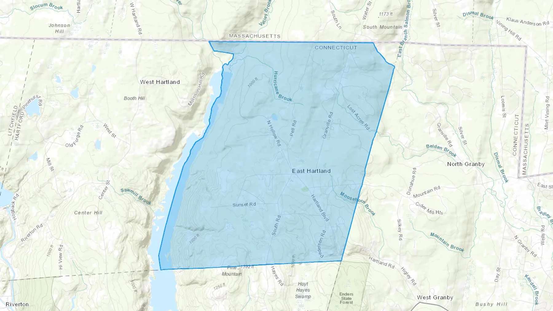 East Hartland, CT Cash heating Oil delivery map Map of the COD Fuel Oil delivery service area for East Hartland, CT