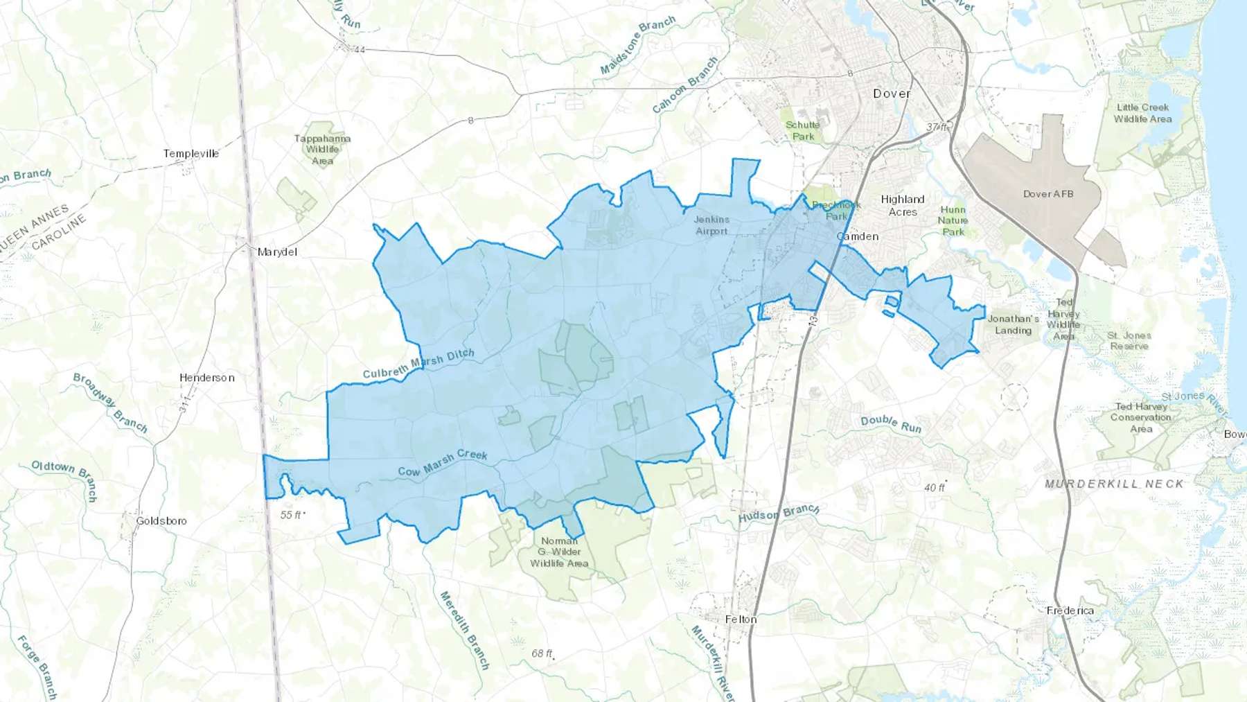 Camden Wyoming, DE Cash heating Oil delivery map Map of the COD Fuel Oil delivery service area for Camden Wyoming, DE