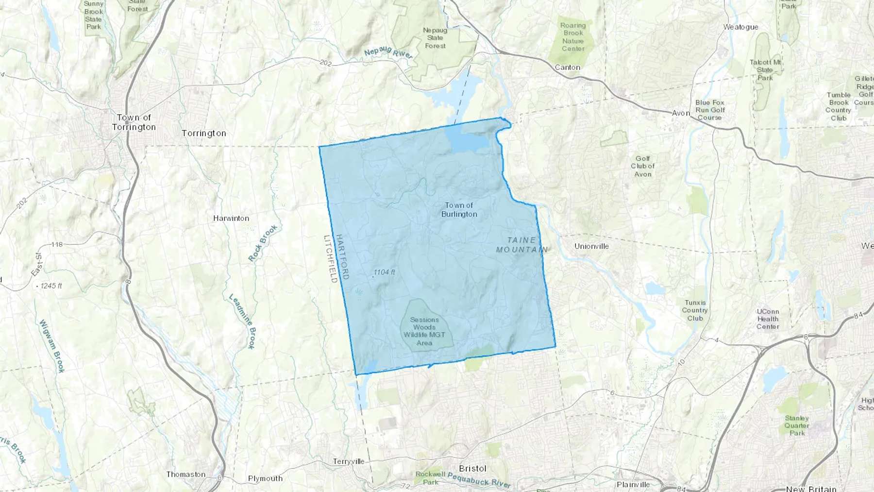Burlington, CT Cash heating Oil delivery map Map of the COD Fuel Oil delivery service area for Burlington, CT