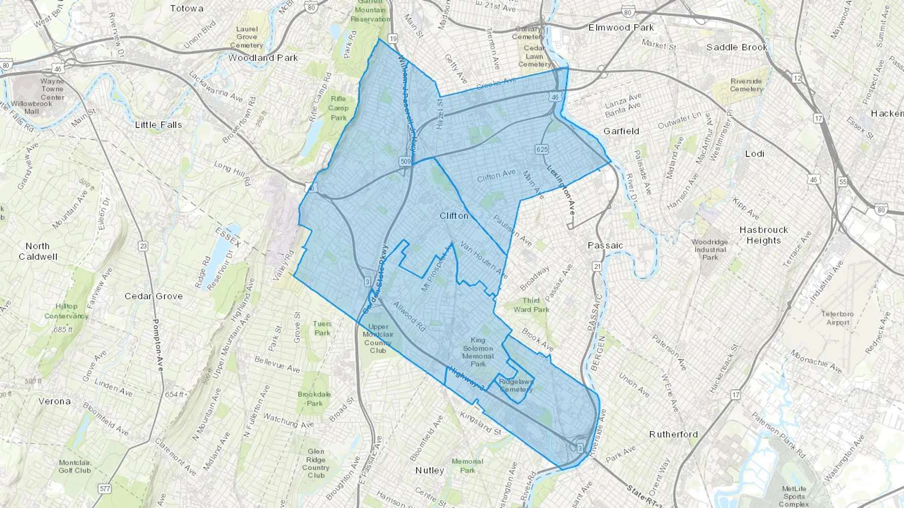 Clifton, NJ Cash heating Oil delivery map Map of the COD Fuel Oil delivery service area for Clifton, NJ