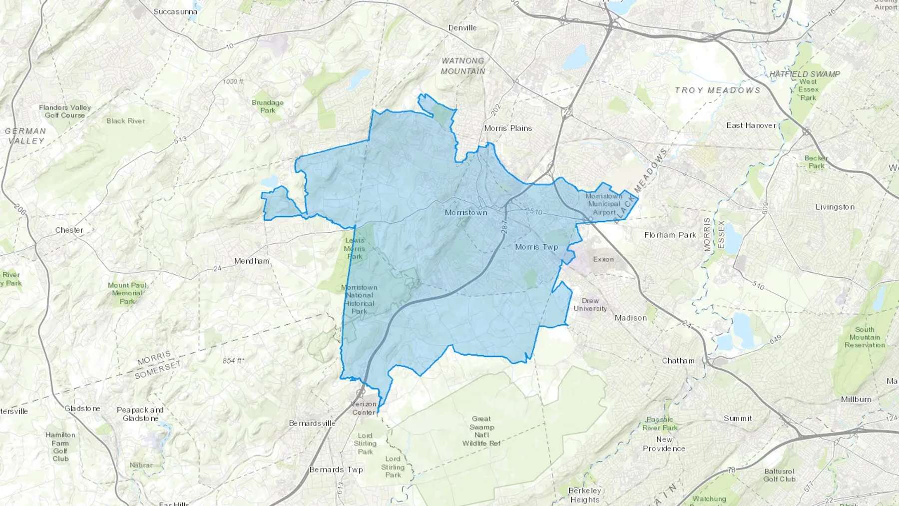Morristown, NJ Cash heating Oil delivery map Map of the COD Fuel Oil delivery service area for Morristown, NJ
