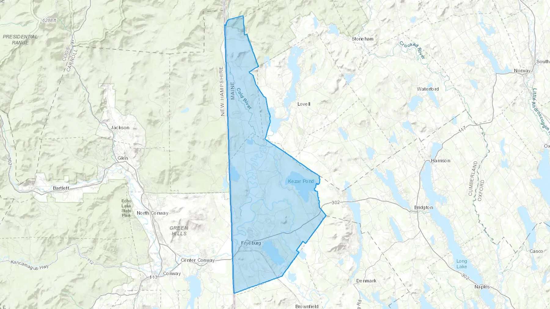 Fryeburg, ME Cash heating Oil delivery map Map of the COD Fuel Oil delivery service area for Fryeburg, ME
