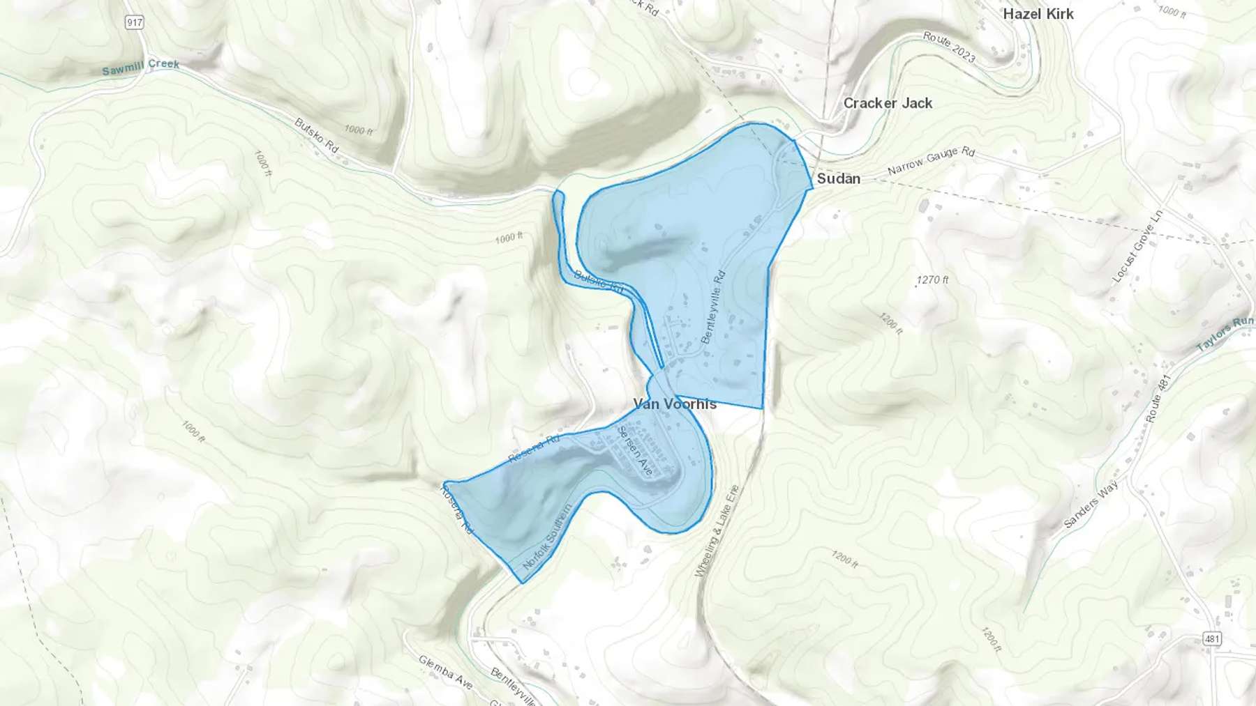 Van Voorhis, PA Cash heating Oil delivery map Map of the COD Fuel Oil delivery service area for Van Voorhis, PA