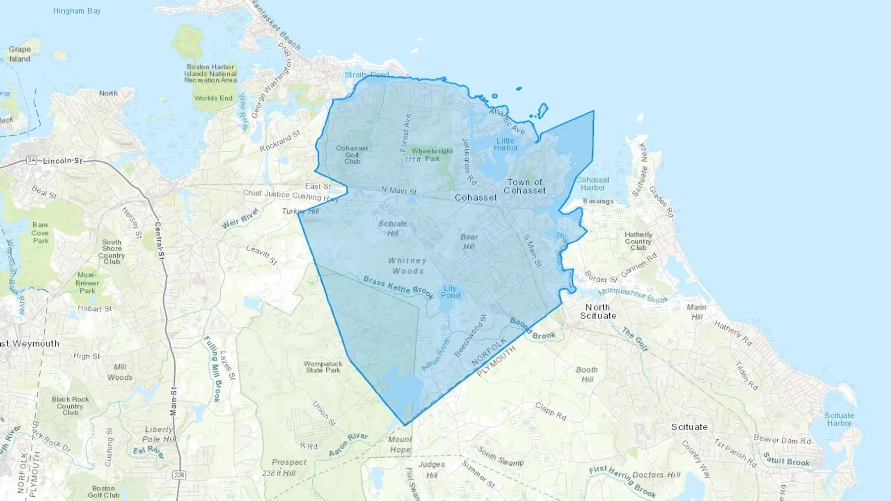 Cohasset, MA Cash heating Oil delivery map Map of the COD Fuel Oil delivery service area for Cohasset, MA