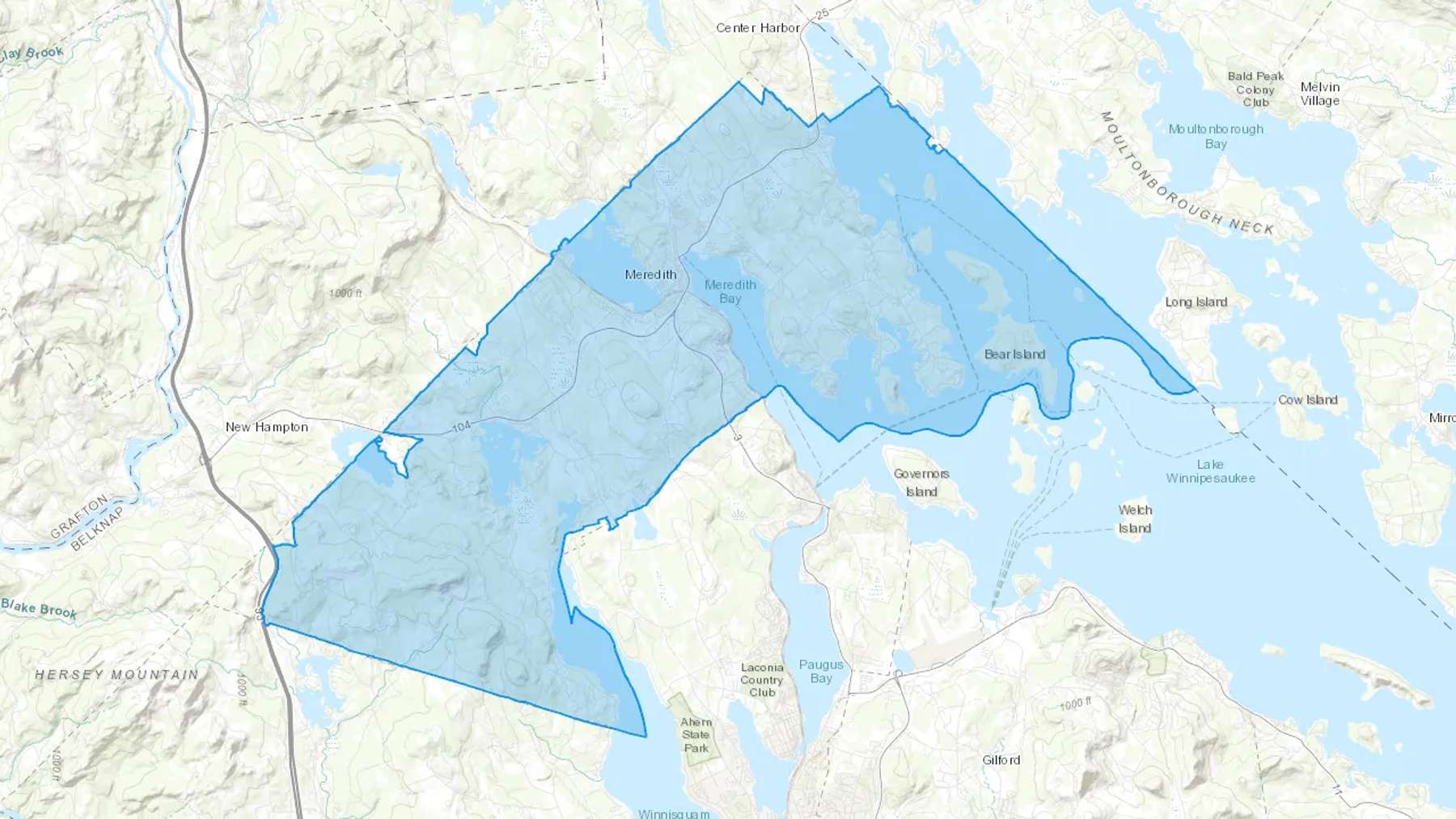 Meredith, NH Cash heating Oil delivery map Map of the COD Fuel Oil delivery service area for Meredith, NH