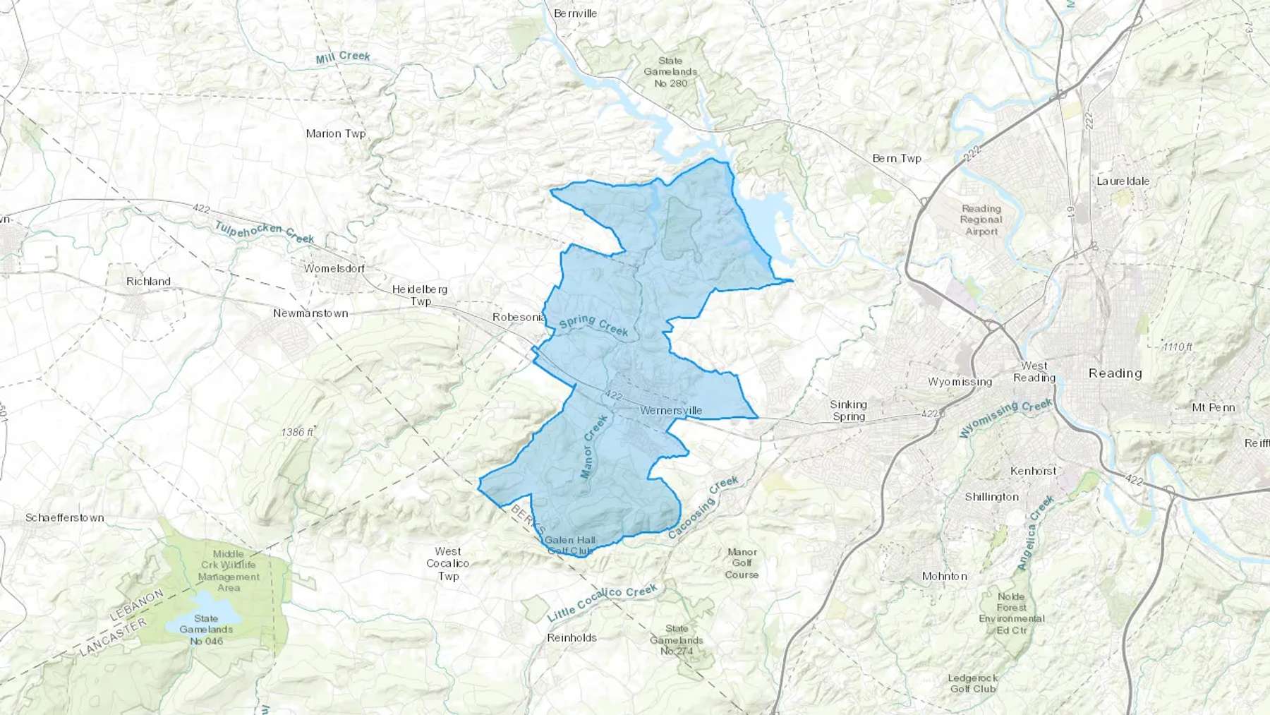 Wernersville, PA Cash heating Oil delivery map Map of the COD Fuel Oil delivery service area for Wernersville, PA