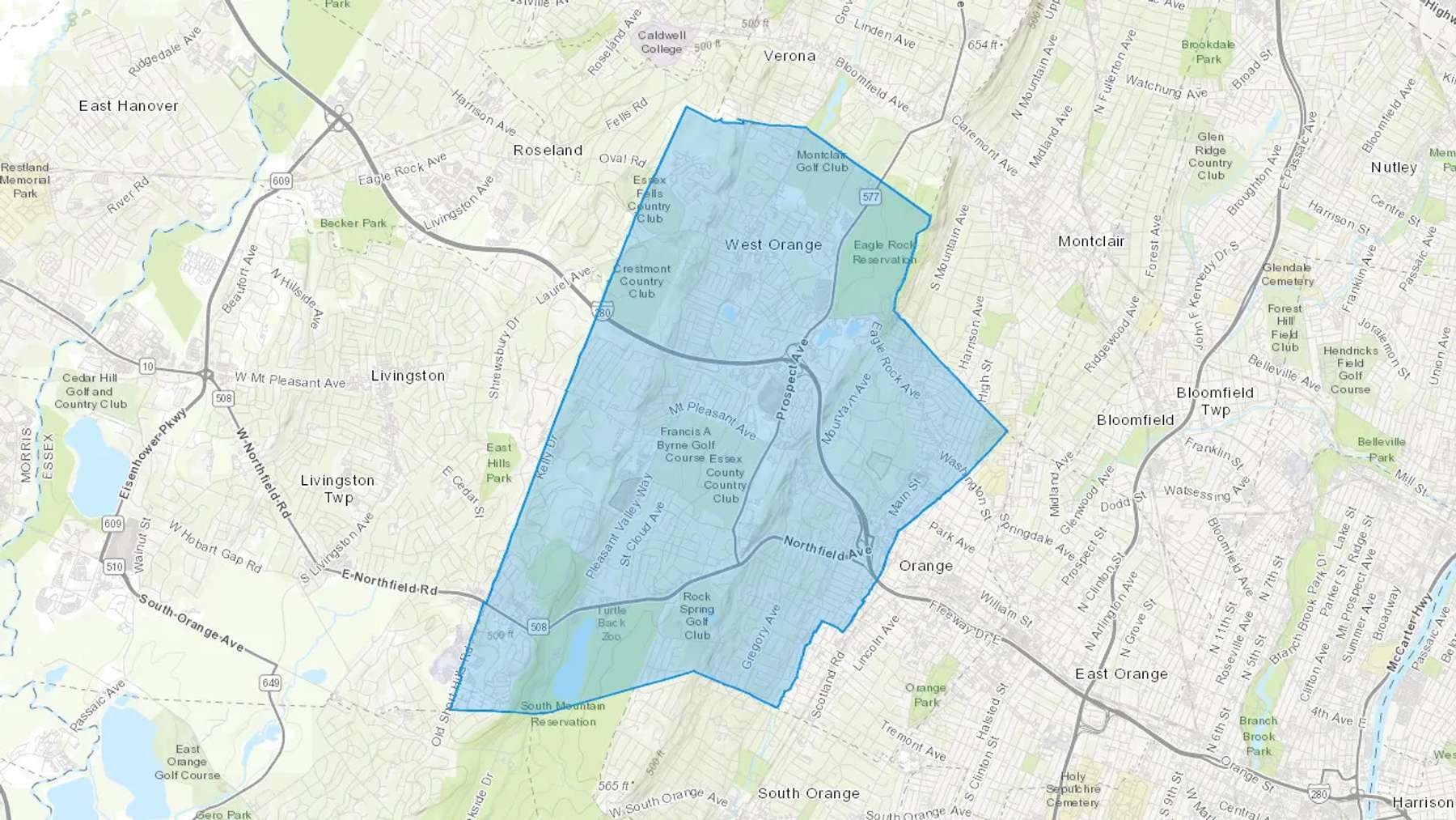 West Orange, NJ Cash heating Oil delivery map Map of the COD Fuel Oil delivery service area for West Orange, NJ
