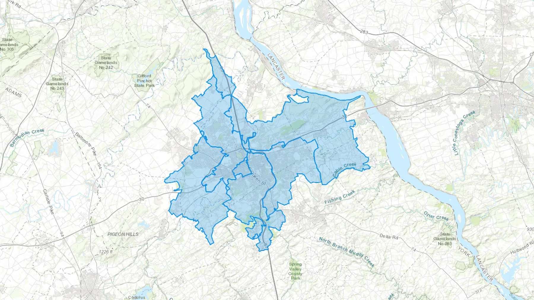 York, PA Cash heating Oil delivery map Map of the COD Fuel Oil delivery service area for York, PA